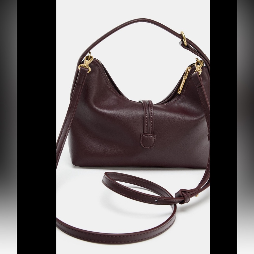 Zara NWT dark burgundy faux leather bag - Picture 2 of 9